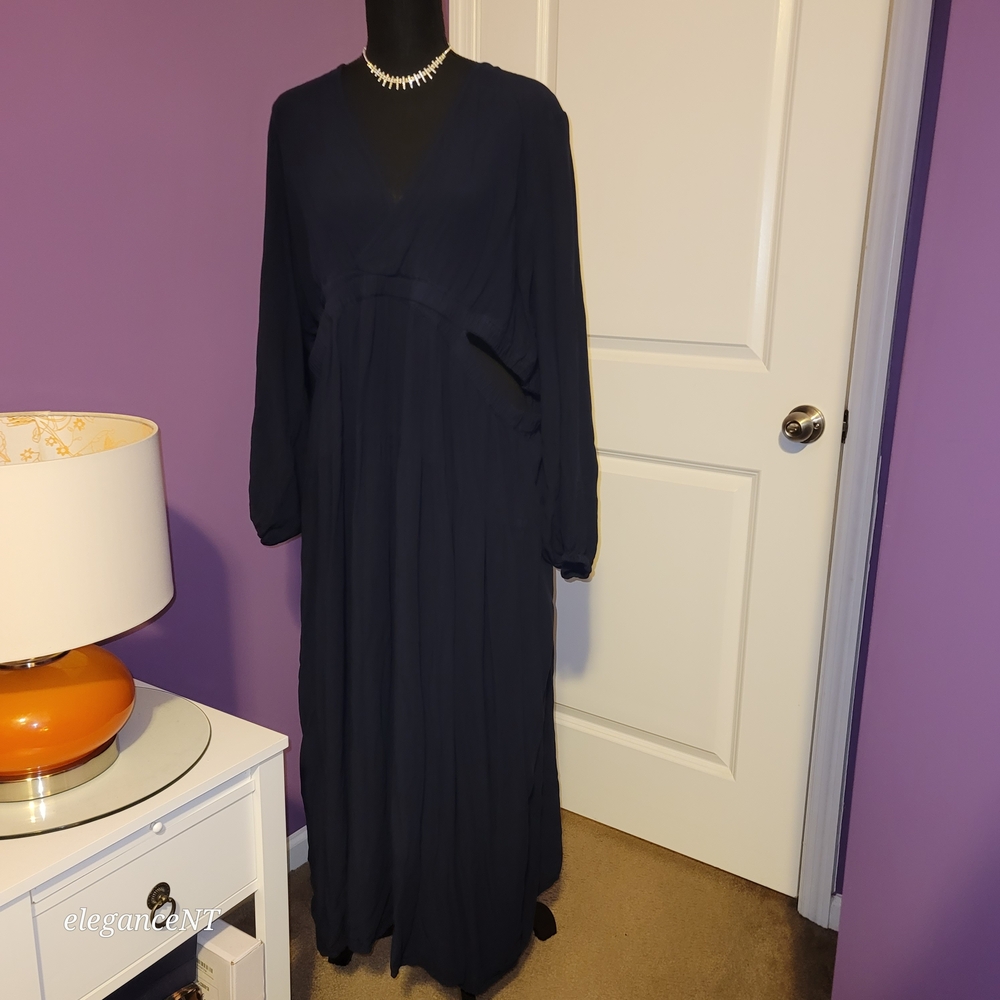 Old Navy Drak Blue Waist-Defined Crepe Side-Cutout Maxi Dress Sz: XXL